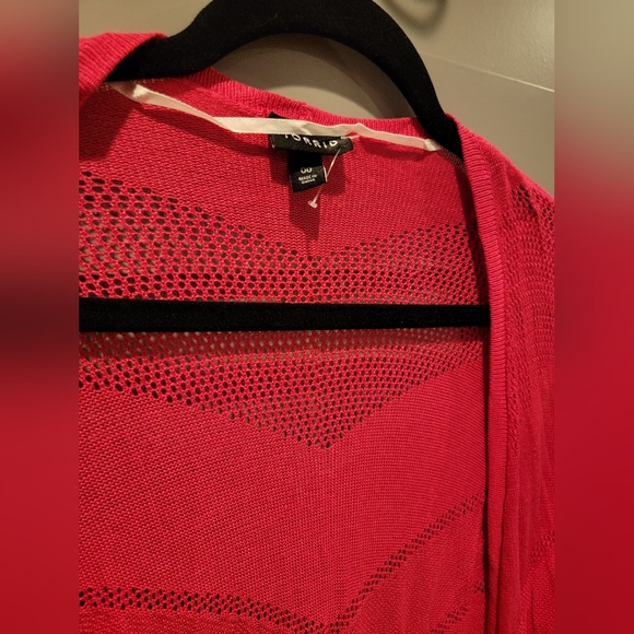 TORRID Fuchsia Pink Pointelle Open Cardigan Size 00 - Picture 8 of 14